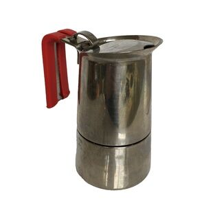 Inox Expresso Coffee Maker Stove Top Made in Italy Small Red Handle 5 1/2" Tall